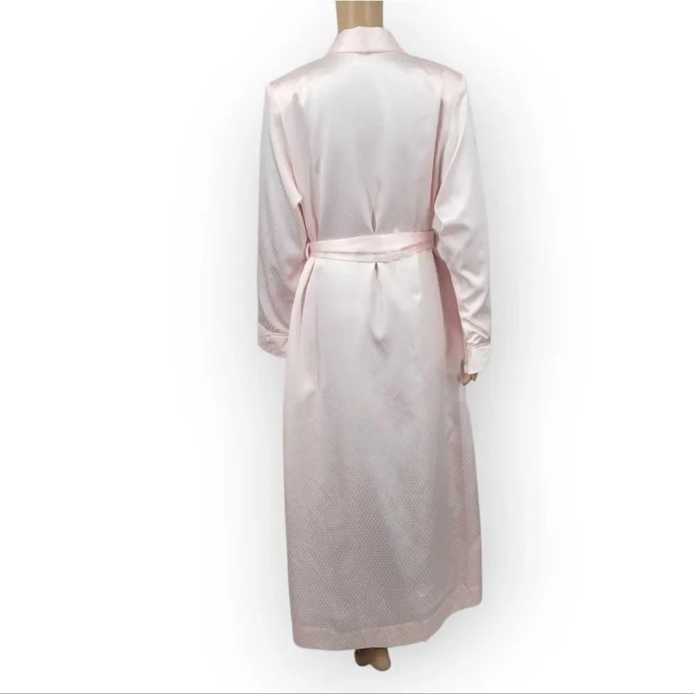 Flo Weinberg Vintage Elegant Pink Satin Robe Fleece Lined
